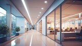 Fototapeta  - Blurred office corridor with defocused effect ideal for business concept backdrop