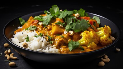 Aufkleber - Cauliflower chickpea and butternut squash curry topped with peanuts served with rice and cilantro