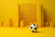 Yellow Soccer Gates And Ball On A Field, Empty Space. Generative AI