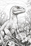 Fototapeta  - Dinosaur coloring book page for children and teens in a line art hand drawn style