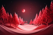 Festive 3D Illustration Of Red Trees Banner For Christmas And New Year. Generative AI