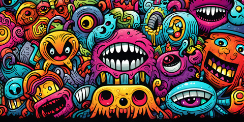 Wall Mural - Colorful doodle monster art background