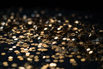 Wall Mural - Golden confetti on a black background. Shallow depth of field, Golden confetti on a Black background. Shallow depth of field, AI Generated