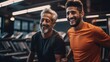 Two men in the gym - Fitness and Friendship. Fictional characters created by Generated AI.