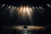 Concert Stage With A Microphone In The Light Of Spotlights. Performance
