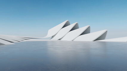 Poster - 3d render of abstract futuristic architecture with empty concrete floor. Scene for car presentation.