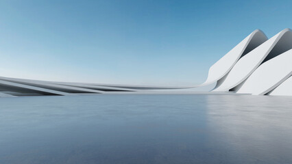 Poster - 3d render of abstract futuristic architecture with empty concrete floor. Scene for car presentation.
