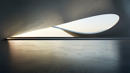Poster - 3d render of abstract futuristic architecture with empty concrete floor. Scene for car presentation.