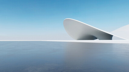 Poster - 3d render of abstract futuristic architecture with empty concrete floor. Scene for car presentation.