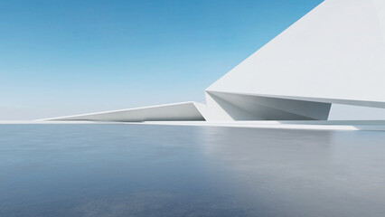 Poster - 3d render of abstract futuristic architecture with empty concrete floor. Scene for car presentation.