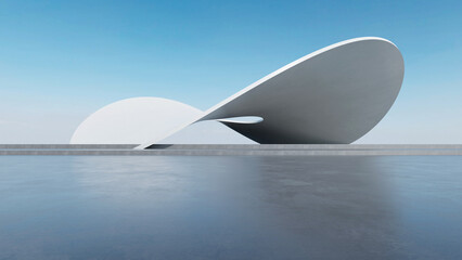 Poster - 3d render of abstract futuristic architecture with empty concrete floor. Scene for car presentation.
