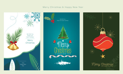 Wall Mural - merry christmas and happy new year design. set of vector illustrations for background, greetings car