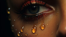 A Single Tear Drop Glistens On Her Cheek, Reflecting The Profound Emotions That Words Cannot Convey. AI Generated.
