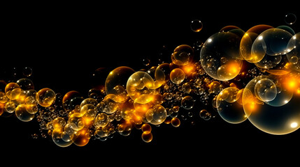 colorful abstract backdrop with flying soap bubbles on a black background