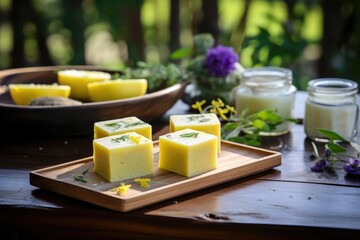 lemon square raw vegan desserts on a rustic table