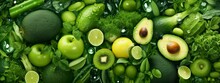 Banner Layout Of Green Fruits And Vegetables.
