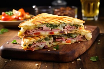 Wall Mural - a cuban toasted sandwich presented on a wooden chopping board