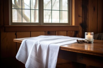 Wall Mural - white tallit laid on a wooden table