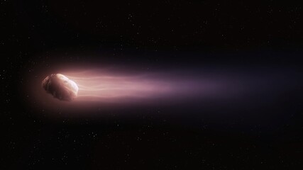 Wall Mural - tail and nucleus of a comet. celestial body, large meteorite. comet flies in space against the backg