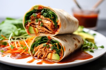 Sticker - a filled wrap with vegan chicken and sriracha