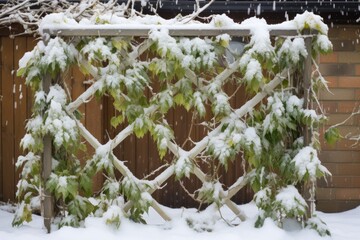 Wall Mural - snowy trellis with clinging winter ivy