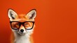 A business fox in wide black fashionable glasses with orange copy space for ophtalmology ocular medical eye optics healthcare advertising