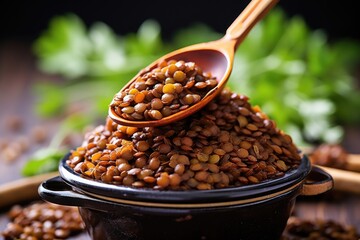 Poster - stack of iron-rich lentils on a spoon