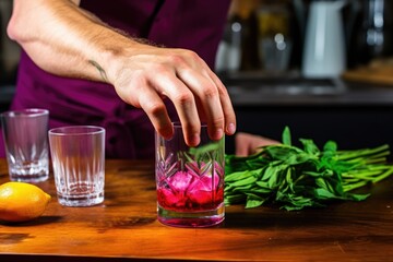 Canvas Print - hand preparing a garnish for a tropical punch