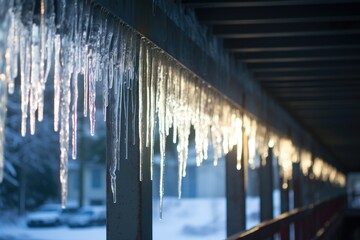 Sticker - icicles hanging from a pedestrian bridge