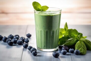 Canvas Print - a smoothie with spinach, blueberries, and almond milk