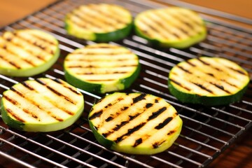 Sticker - zucchini slices with grill marks kept on bamboo mat