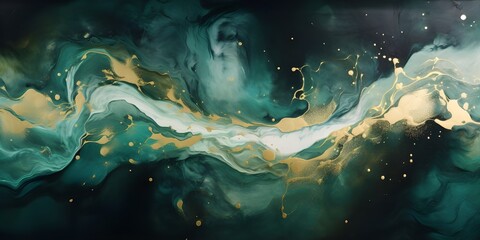 Wall Mural - Abstract marble waves painting with crushed gold. Made in fluid art style.
