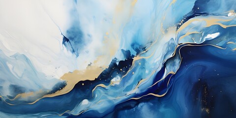 Wall Mural - Abstract marble waves painting with crushed gold. Made in fluid art style.