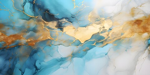 Wall Mural - Abstract marble waves painting with crushed gold. Made in fluid art style.
