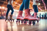 Group of teenagers at roller skating rink. Sport kid hobby activity. Generate Ai