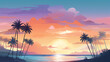 Abstract landscape 11 Beach sunset in summer Mountain Minimalist style, Flat design, vanilla sky