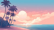 Abstract landscape 13 Beach sunset in summer Mountain Minimalist style, Flat design, vanilla sky