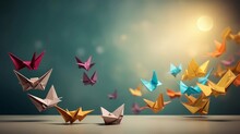 Leadership Concept With Paper Boats. 3d Rendering Toned Image, Generative AI Illustrations.