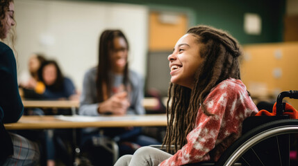 Canvas Print - Inclusive Classroom: Enthusiastic Wheelchair-User in Discussion