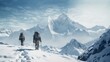 © Zahid - Climbers walking on snow-covered mountain. travel concept.