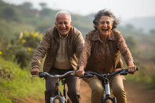 Indian Senior Couple Riding A Bicycle