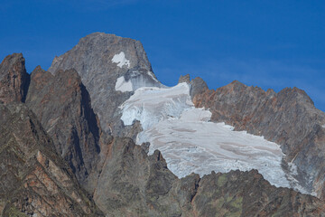 Wall Mural - The snow-capped mountains of the Mont Blanc Alps, shot in Val Ferret, near the town of Courmayeur, Aosta Valley, Italy - October 2, 2023.