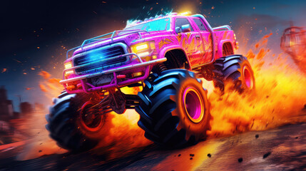 Fast Moving Monster Truck Abstract Background