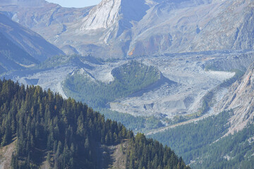 Wall Mural - One of the many glaciers of the Mont Blanc Alps in Val Ferret, near the town of Courmayeur, Aosta Valley, Italy - October 2, 2023.