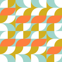Leinwandbilder - Retro geometric aesthetics. Bauhaus and avant-garde inspired vector background with abstract simple shapes like circle, square, semi circle. Colorful pattern in nostalgic pastel colors.
