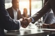 © inthasone - business man and customers holding hands in a meeting room, meeting workshop successful