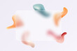 Glass morphism effect with translucent rectangular card or frame on a colorful gradient of liquid rounded shapes.