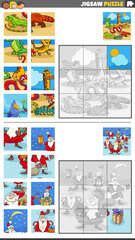 Wall Mural - jigsaw puzzle games set with Christmas characters and animals