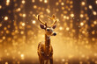 Christmas deer on bokeh lights background. Generative AI