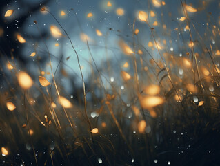 Wall Mural - multiple floating eighth notes and whole notes, glowing like fireflies against a twilight sky, ether